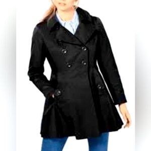 Via Spiga Skirted Hooded Trench Coat Large Black Rain Coat Fall Winter Classic